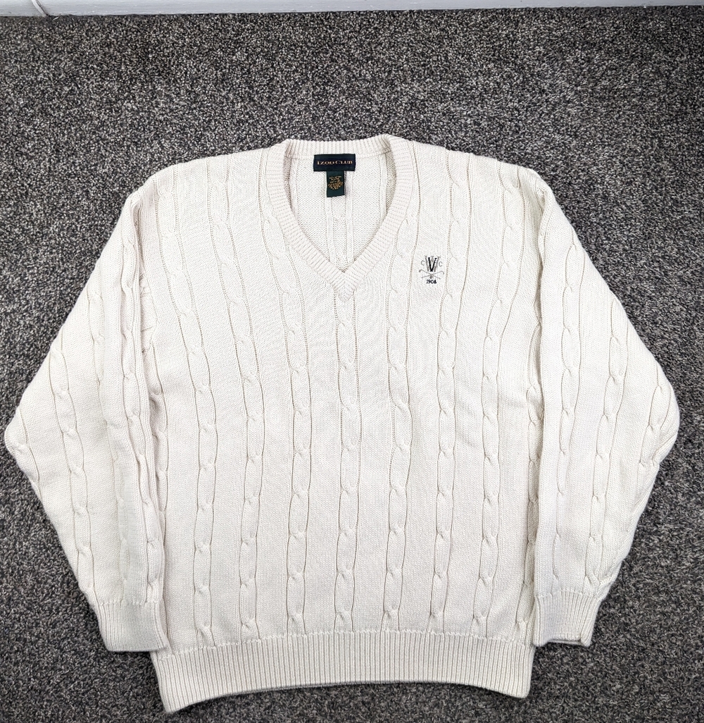 Vintage Whitemarsh Valley Country Club Sweater Izod Cable Knit Fisherman Mens XL